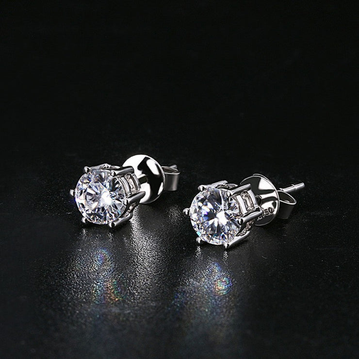 Ear Studs Round Hard Support Hexaclaw Zircon Earrings