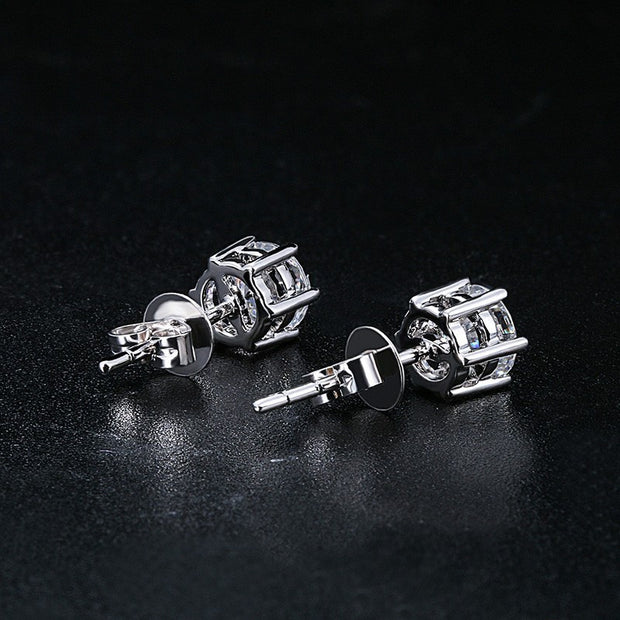 Ear Studs Round Hard Support Hexaclaw Zircon Earrings