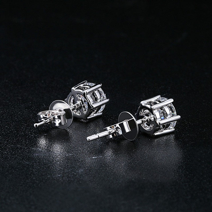 Ear Studs Round Hard Support Hexaclaw Zircon Earrings