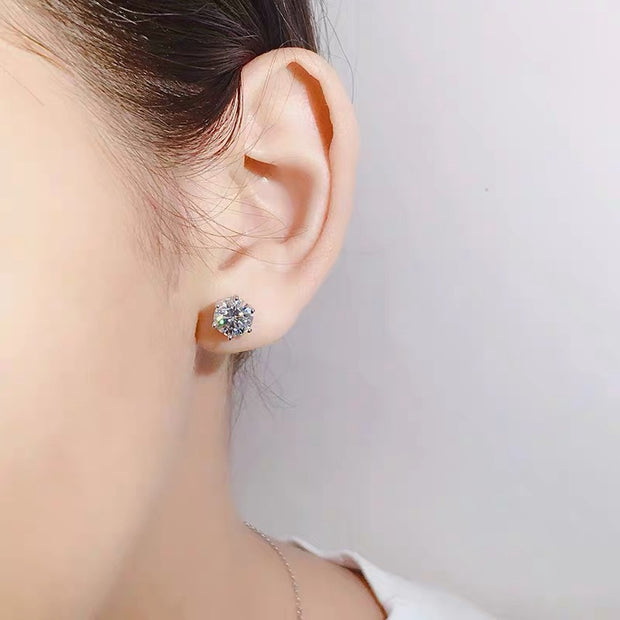 Ear Studs Round Hard Support Hexaclaw Zircon Earrings