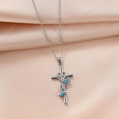 Exquisite Elegant Butterfly Cross Pendant Necklace
