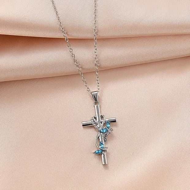 Exquisite Elegant Butterfly Cross Pendant Necklace