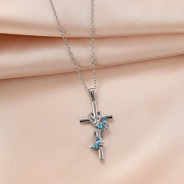 Exquisite Elegant Butterfly Cross Pendant Necklace
