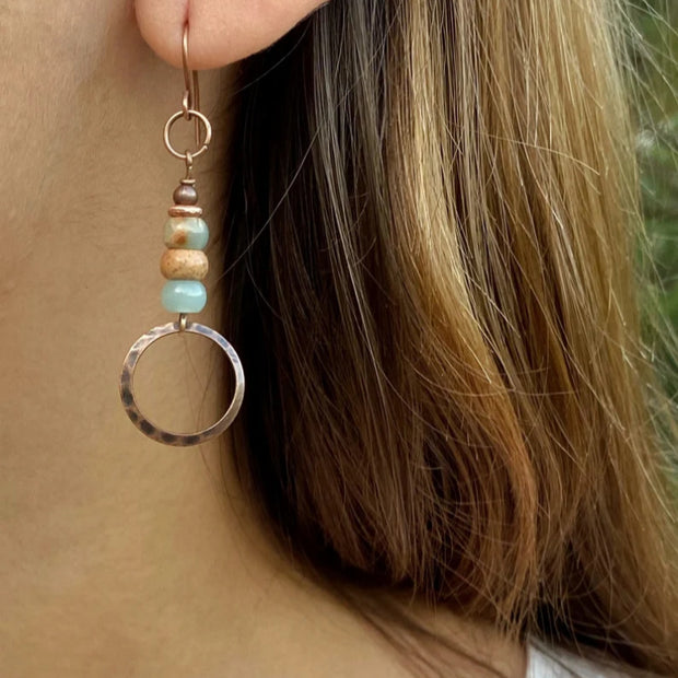 Hammered Turquoise Beaded Pendant Creative Retro Women's Fashion Earrings