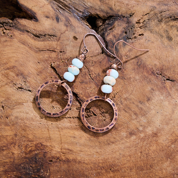 Hammered Turquoise Beaded Pendant Creative Retro Women's Fashion Earrings