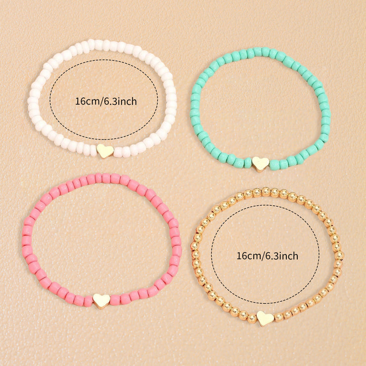 Bohemian Love Bead Four-piece Bracelet Simple Peach Heart Beaded Bracelet Bracelet