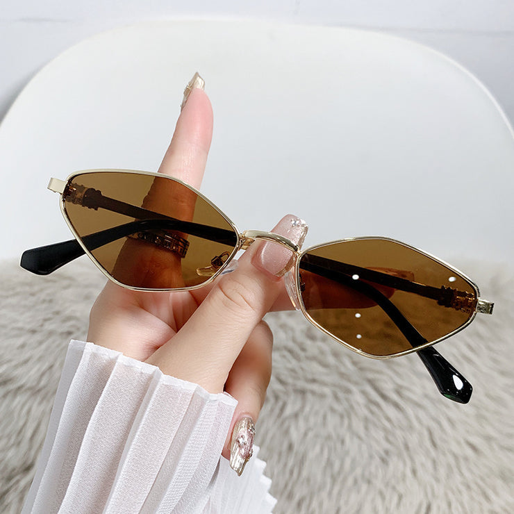 Metal Small Frame Rhombus Cat Eye Sunglasses
