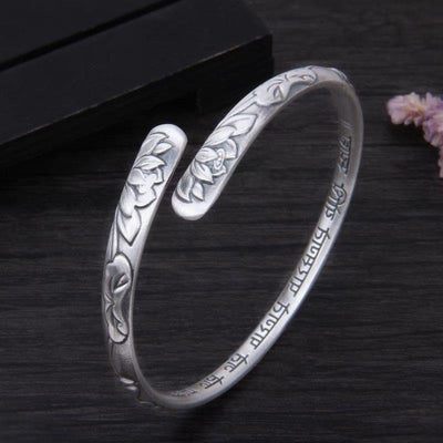 Retro With Opening Lotus Silver Bracelet Children