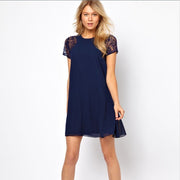 622 Summer European And American Sleeves Lace Stitching Snow White Elegant Back Slit Dress