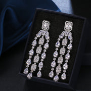 Fashion Tassel Silver-plated Ear Studs Geometric Zircon