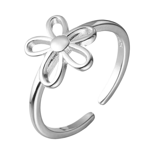 Thai Silver Sweet And Simple Hollow Silver Small Flower Open Index Finger Ring