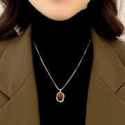 Women's Amber Twin Gold Necklace Pendant