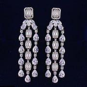 Fashion Tassel Silver-plated Ear Studs Geometric Zircon