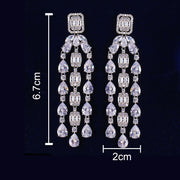 Fashion Tassel Silver-plated Ear Studs Geometric Zircon