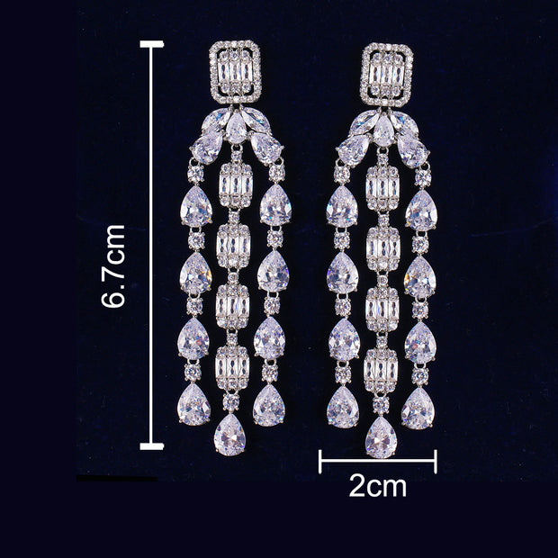 Fashion Tassel Silver-plated Ear Studs Geometric Zircon