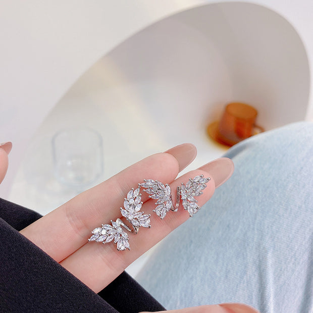 Butterfly Zircon Earrings Silver Pin Butterfly Wings