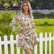 Autumn And Winter Lacing Printed Long Sleeve Dress