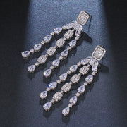 Fashion Tassel Silver-plated Ear Studs Geometric Zircon