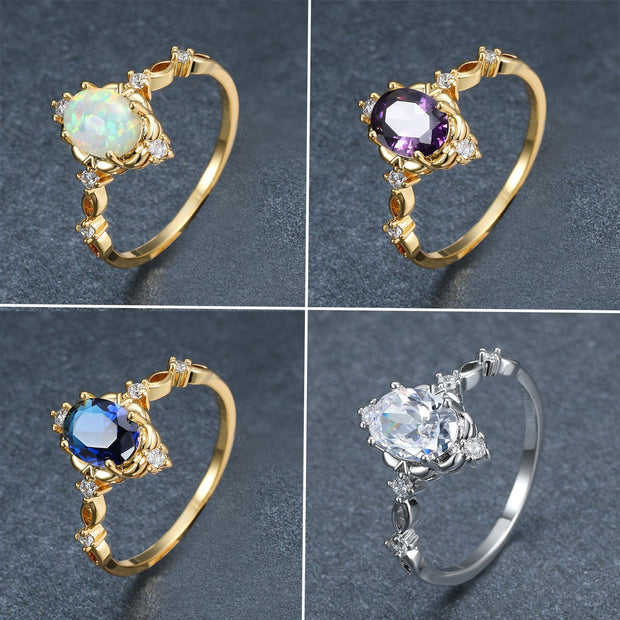 Drop-shaped Inlaid Zircon Alloy Ring