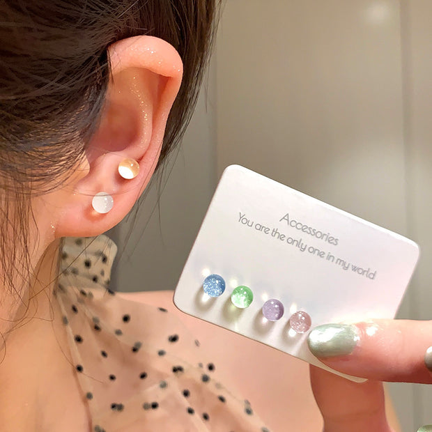 Six-piece Color Bean-shaped Stud Earrings Suit