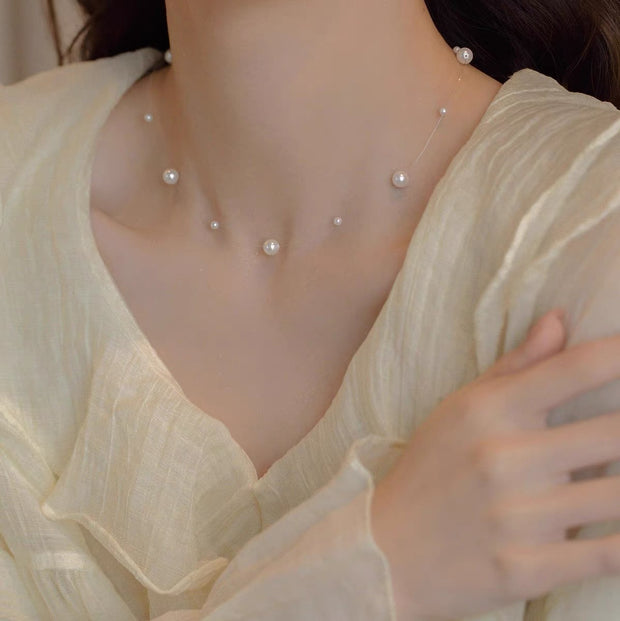 Titanium Steel Necklace Female Niche Design Hot Girl Short Pearl