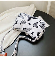 Harajuku Style Cow Shoulder Bag Black And White Stripes Simple