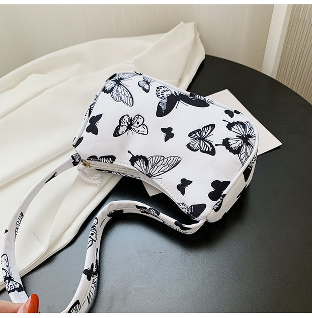 Harajuku Style Cow Shoulder Bag Black And White Stripes Simple