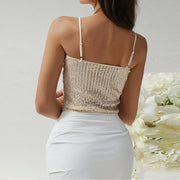 Adjustable Back Shoulder Strap Sleeveless Hollow Backless Sequin Sling