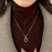 Women's Amber Twin Gold Necklace Pendant