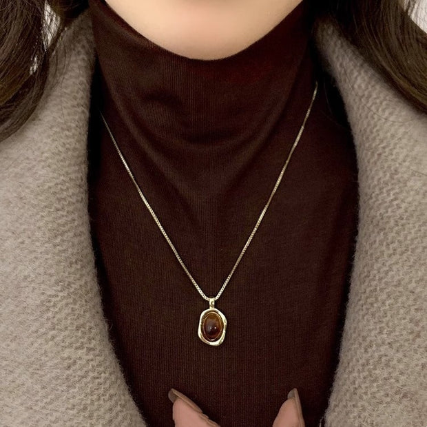 Women's Amber Twin Gold Necklace Pendant