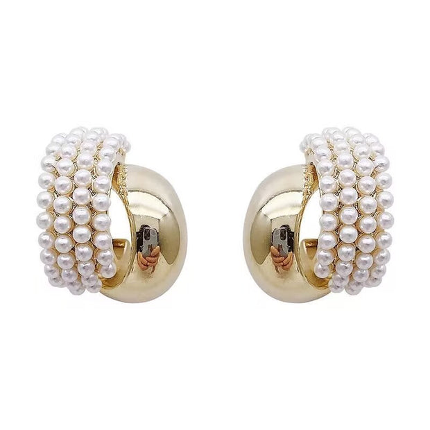 French Retro High-grade Pearl Metal Stud Earrings For Women