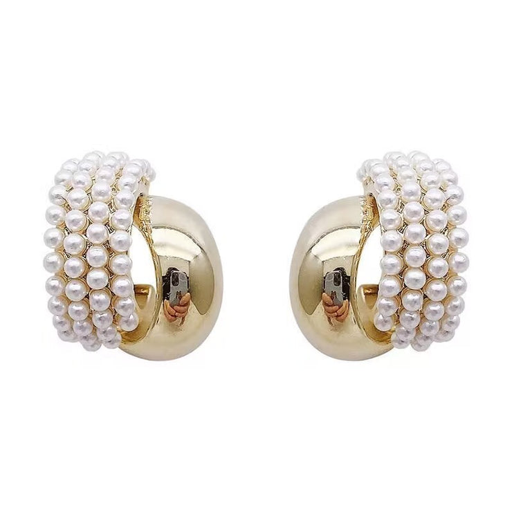 French Retro High-grade Pearl Metal Stud Earrings For Women